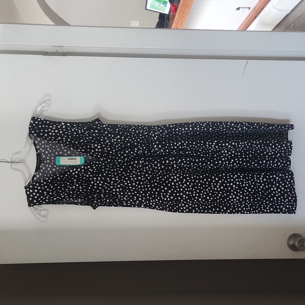 Elegant Black and White Polka Dot Midi Dress